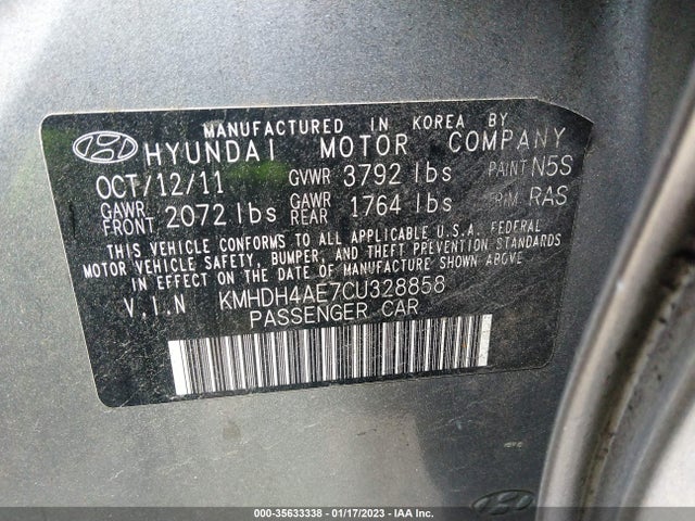 2012 HYUNDAI ELANTRA GLS PZEV VIN: KMHDH4AE7CU328858