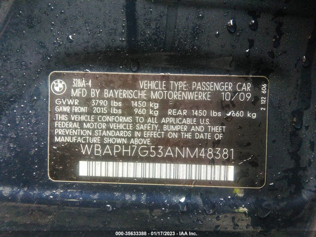 BMW 3 Series 328i 2010 WBAPH7G53ANM48381 Image 10