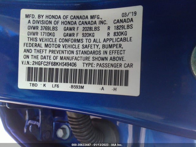 Honda Civic Sedan Lx 2019 2HGFC2F68KH549406 Image 13