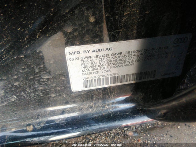 WAUAUDGY0NA097839 Audi A3 Sedan Premium