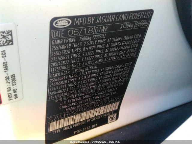 SALRR2RV2JA073835 Land Rover Discovery Hse