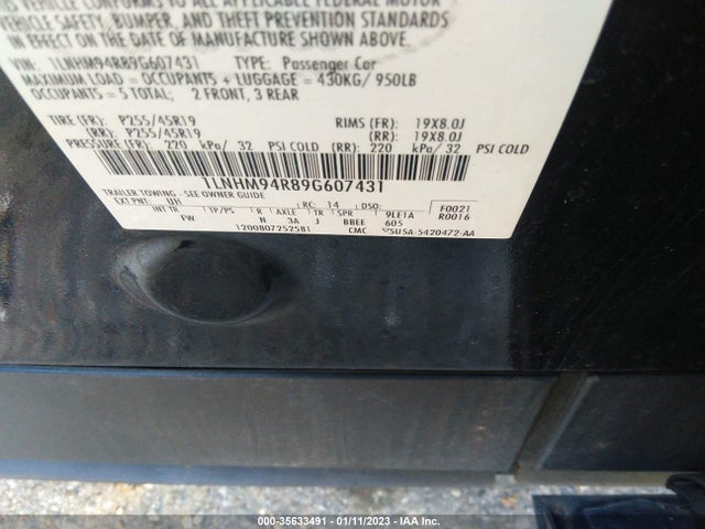Lincoln MKS 2009 1LNHM94R89G607431 Image 10