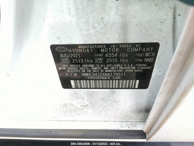 2022 Hyundai Sonata, VIN: KMHL34J26NA179511