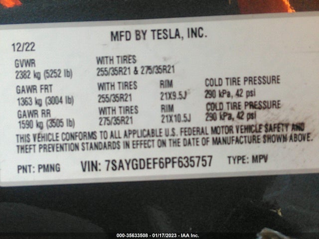 Tesla Model Y Performance 2023 7SAYGDEF6PF635757 Image 9