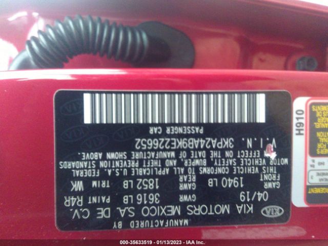 3KPA24AB9KE226652 KIA RIO S