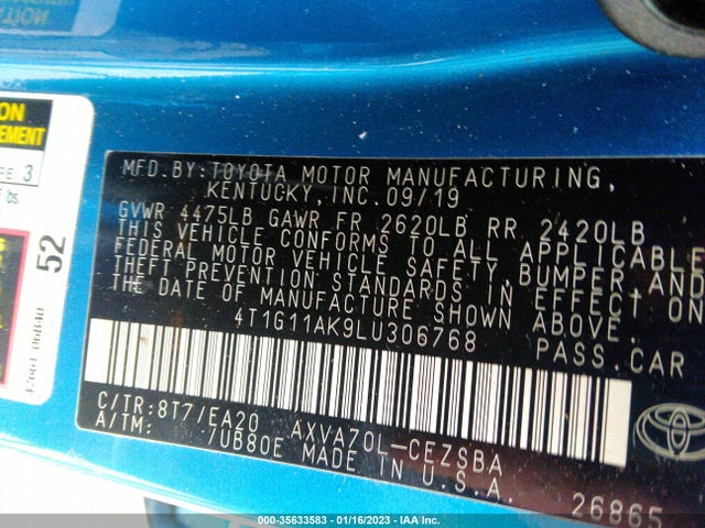 Toyota CAMRY SE 2020 4T1G11AK9LU306768 Image 10