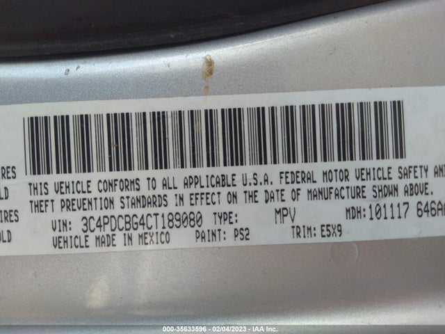 2012 DODGE JOURNEY SXT VIN: 3C4PDCBG4CT189080