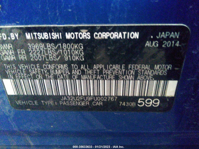 JA32U2FU9FU002767 Mitsubishi LANCER ES