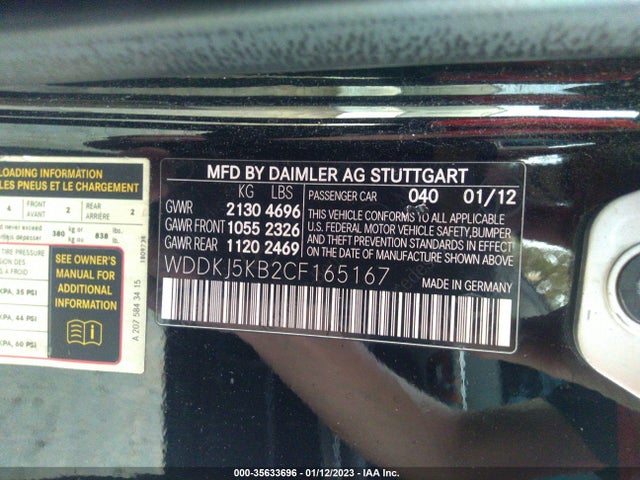2012 MERCEDES-BENZ E-CLASS E 350 VIN: WDDKJ5KB2CF165167
