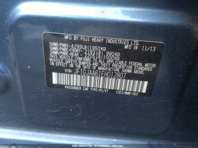 Subaru IMPREZA SEDAN 2014 JF1GJAA61EH012807 Image 11