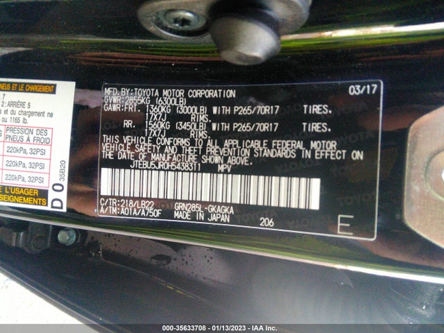 2017 Toyota 4Runner, VIN: JTEBU5JR0H5438311