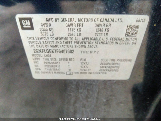 Chevrolet EQUINOX LT 2015 2GNFLGEK7F6407602 Image 11