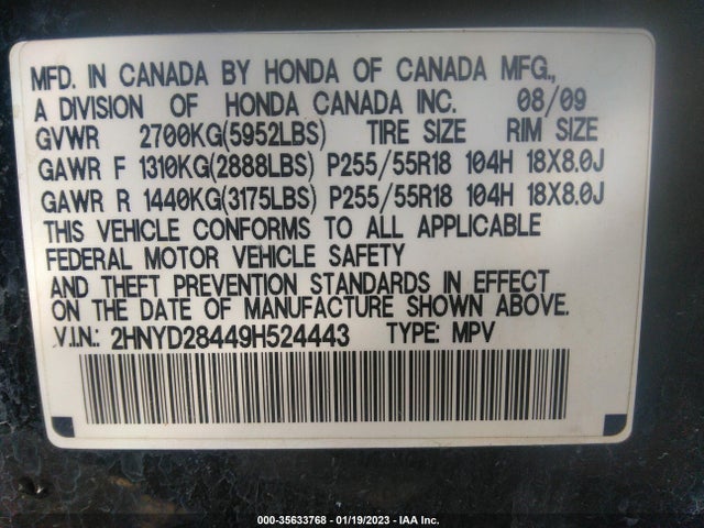 2HNYD28449H524443 Acura Mdx Tech/entertainment Pkg