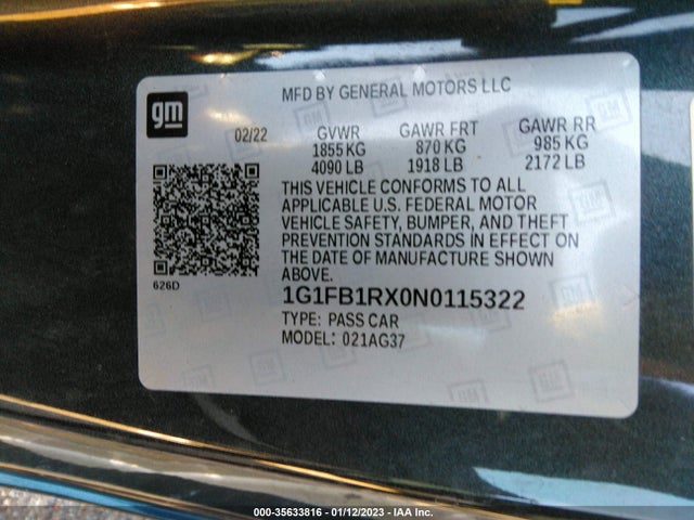 Chevrolet Camaro 1lt 2022 1G1FB1RX0N0115322 Image 9