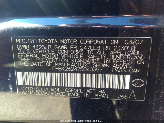 Lexus IS 250 2007 JTHBK262475040357 Image 10