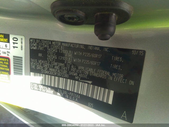 2015 Toyota Sienna, VIN: 5TDKK3DC9FS672380