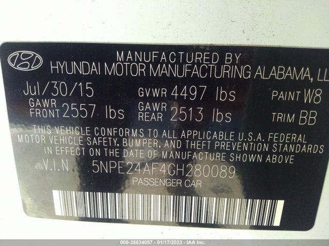 2016 Hyundai Sonata, VIN: 5NPE24AF4GH280089