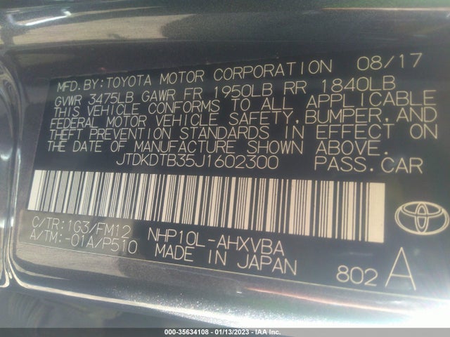 2018 Toyota Prius, VIN: JTDKDTB35J1602300