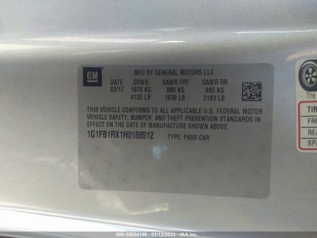 1G1FB1RX1H0188512 Chevrolet Camaro 1lt