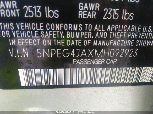 2021 HYUNDAI SONATA SE VIN: 5NPEG4JAXMH092923