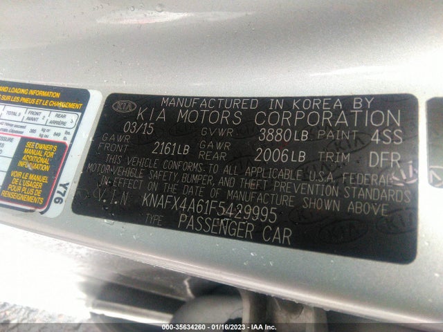 2015 KIA FORTE LX VIN: KNAFX4A61F5429995
