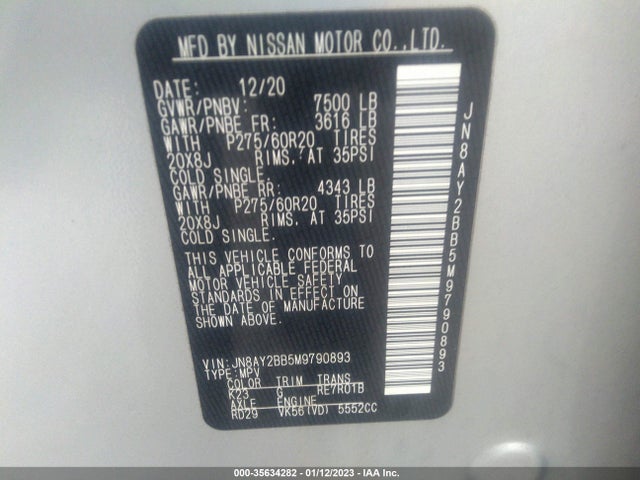 2021 Nissan Armada, VIN: JN8AY2BB5M9790893