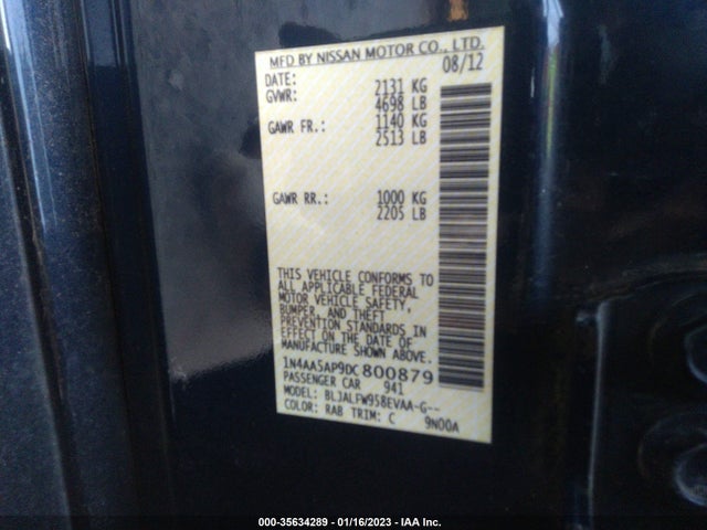 2013 NISSAN MAXIMA 3.5 SV VIN: 1N4AA5AP9DC800879