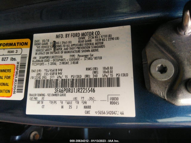 2018 Ford Fusion, VIN: 3FA6P0RU1JR225546