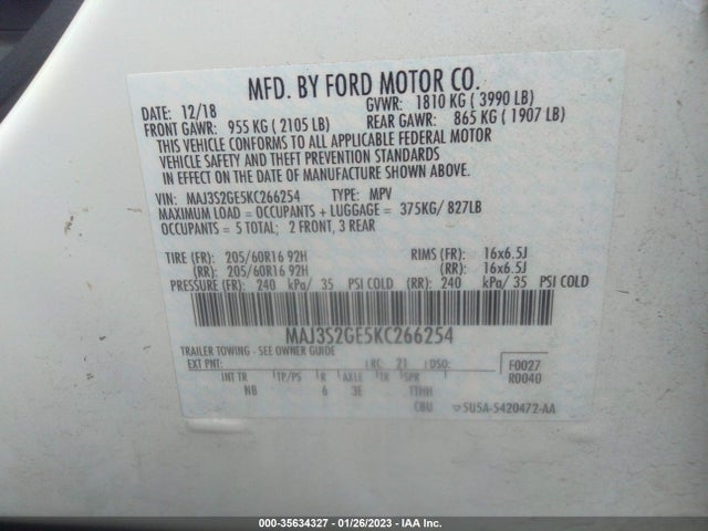 2019 Ford Ecosport, VIN: MAJ3S2GE5KC266254