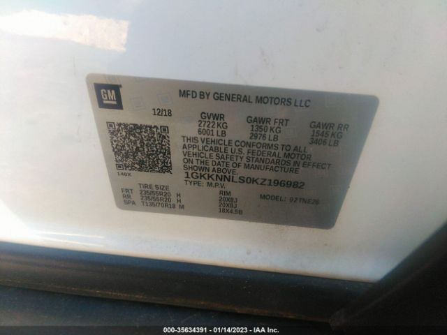 1GKKNNLS0KZ196982 GMC ACADIA SLT
