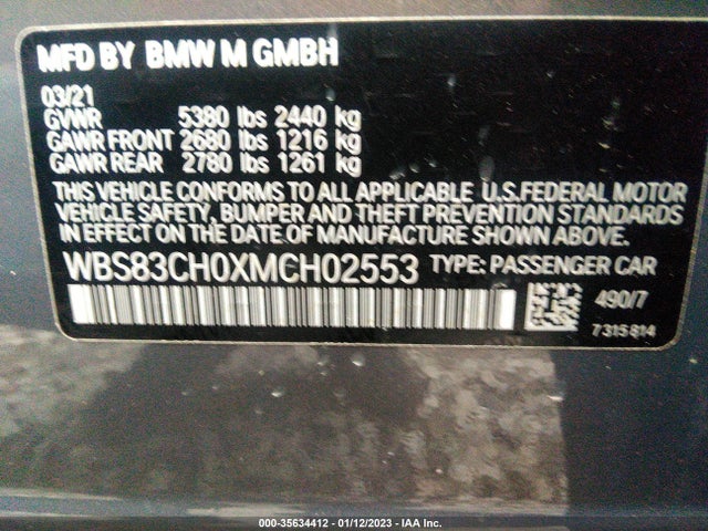 2021 BMW M5, VIN: WBS83CH0XMCH02553