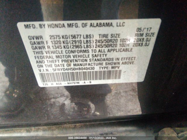 5FRYD4H50HB040430 Acura Mdx W/technology Pkg