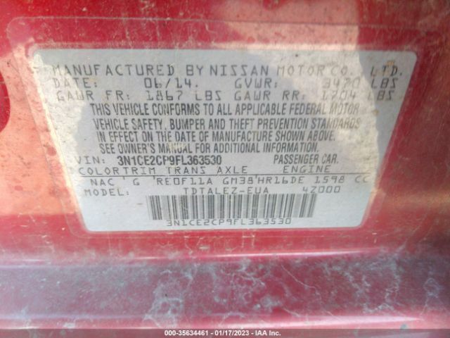 3N1CE2CP9FL363530 Nissan Versa Note Sl