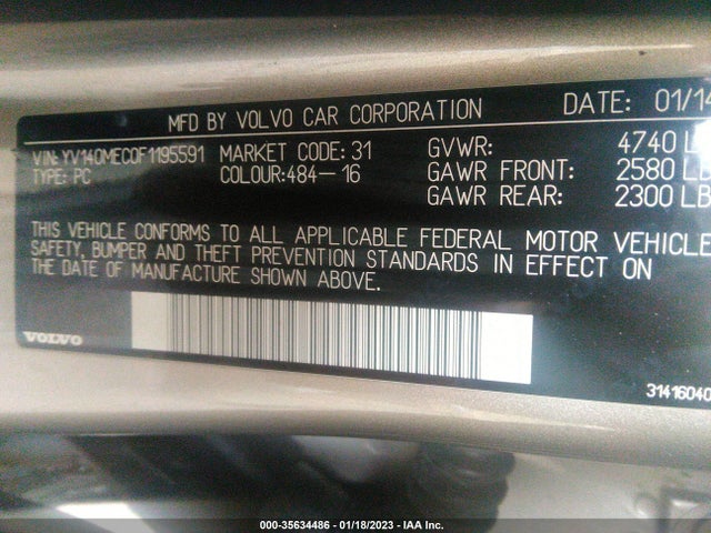 2015 Volvo V60, VIN: YV140MEC0F1195591