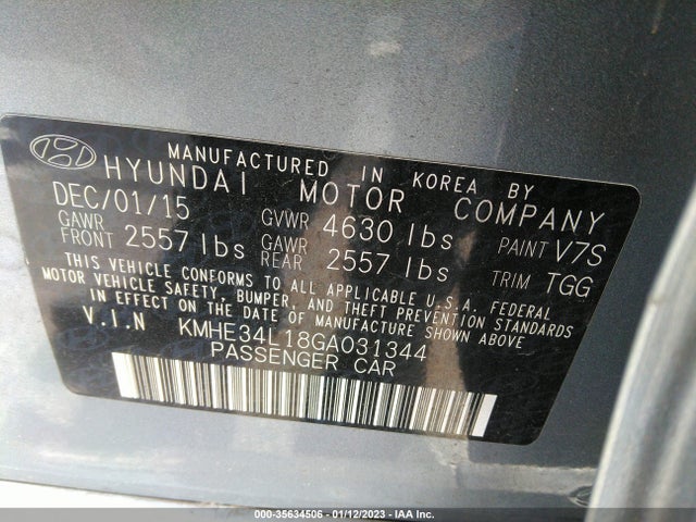 2016 Hyundai Sonata, VIN: KMHE34L18GA031344