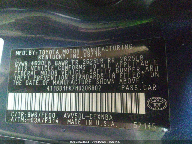 2017 Toyota Camry, VIN: 4T1BD1FK7HU206802