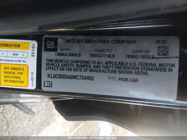 2021 Chevrolet Spark, VIN: KL8CB6SA8MC704492