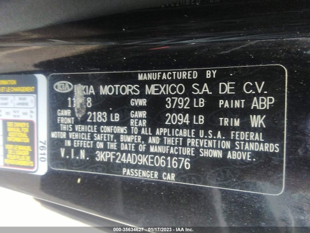2019 Kia Forte, VIN: 3KPF24AD9KE061676