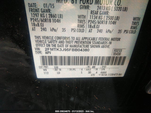 2015 Ford Edge, VIN: 2FMTK3J95FBB04380