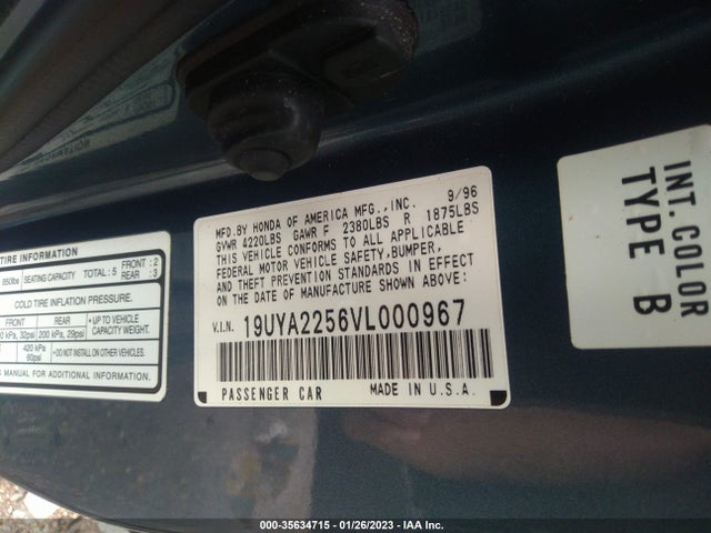 1997 ACURA CL PREMIUM PKG VIN: 19UYA2256VL000967