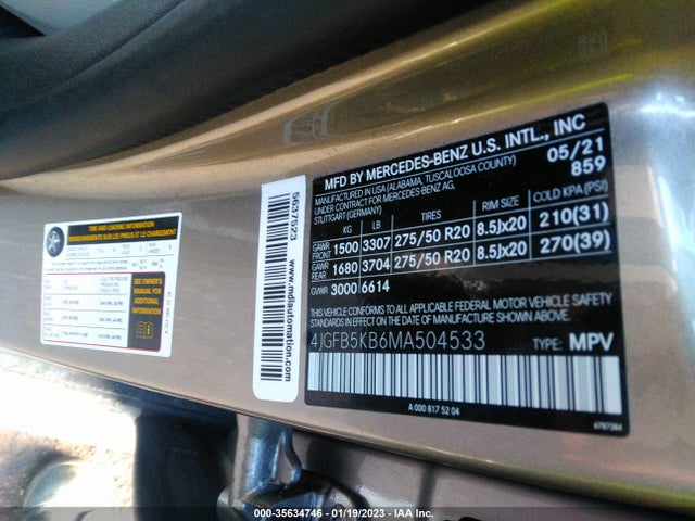 2021 Mercedes-Benz GLE-Class, VIN: 4JGFB5KB6MA504533