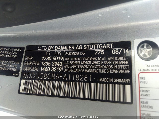 2015 Mercedes-Benz S-Class, VIN: WDDUG8CB6FA118281