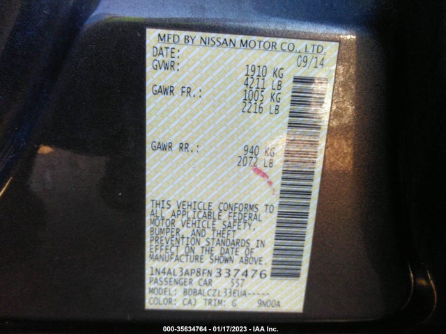 Nissan ALTIMA 2.5 2015 1N4AL3AP8FN337476 Image 11