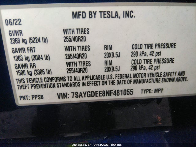 Tesla Model Y Long Range 2022 7SAYGDEE8NF481055 Image 10