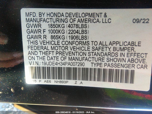19UDE4H34PA007290 Acura Integra W/a-spec Package