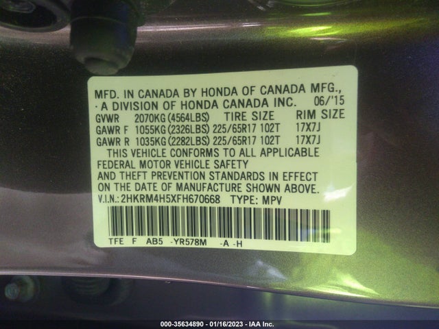 Honda CR-V EX 2015 2HKRM4H5XFH670668 Image 9