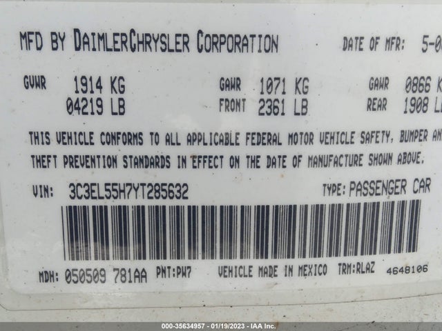 3C3EL55H7YT285632 Chrysler Sebring Jxi