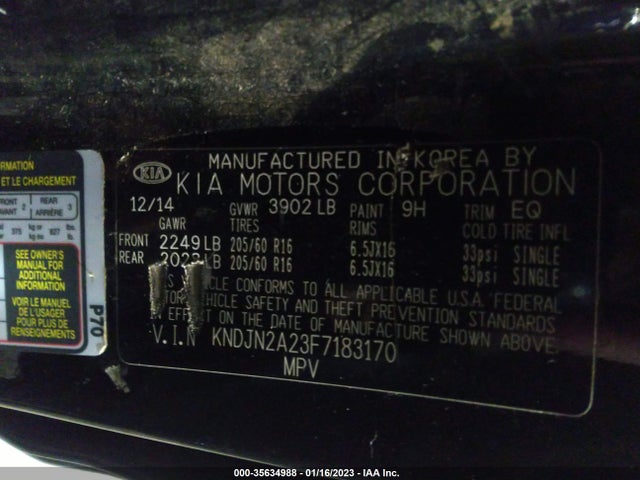 KIA Soul Base 2015 KNDJN2A23F7183170 Image 9
