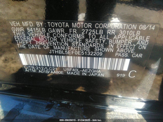 Lexus LS 460 2014 JTHBL5EF0E5132209 Image 10