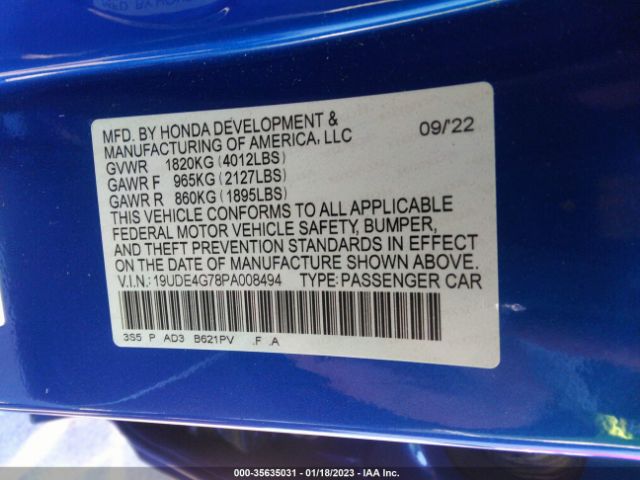 19UDE4G78PA008494 Acura Integra W/a-spec Tech Package